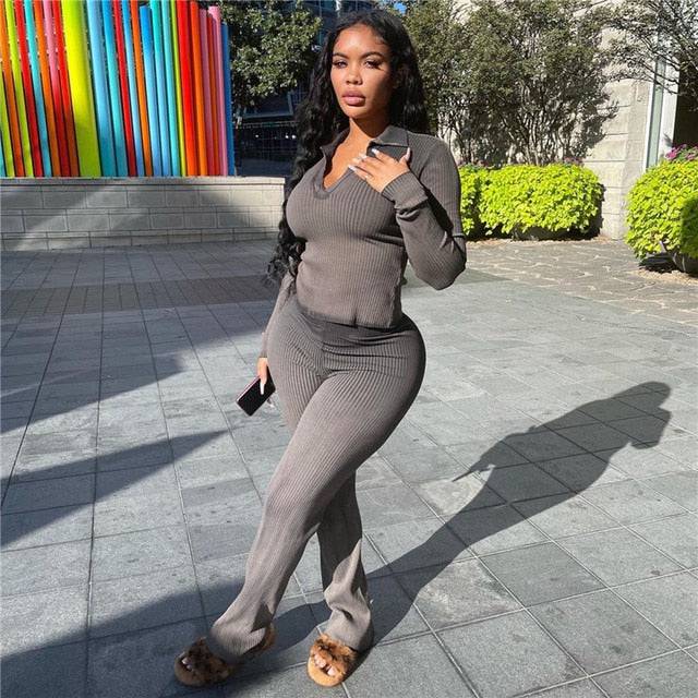 Women's 2 piece Solid Knit tracksuit - TWSignificant™