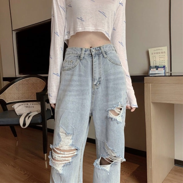 Women's High Waist Ripped baggy Jeans - TWSignificant™