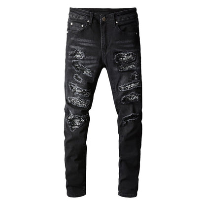 High Quality Black Bandanna Ripped Jeans - TWSignificant™