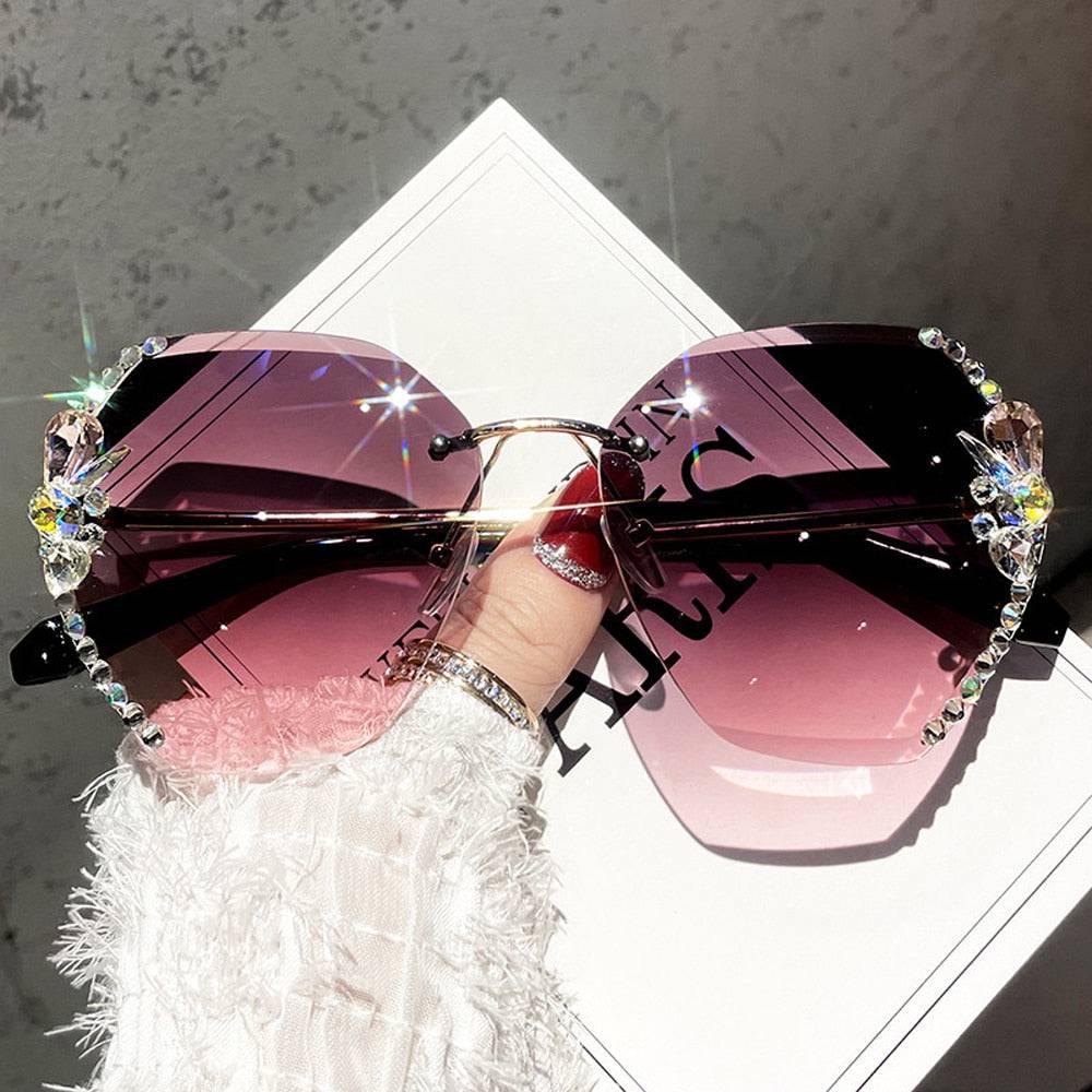Womens Pink Rhinestone Gradient Sunglasses - TWSignificant™