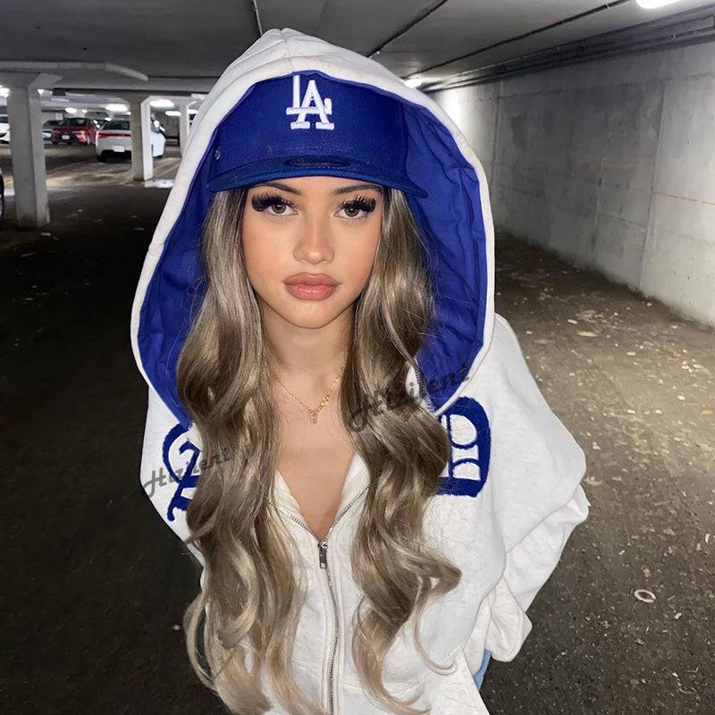 Women's Zip-up Khaki Blue interior Y2K Hoodie - TWSignificant™