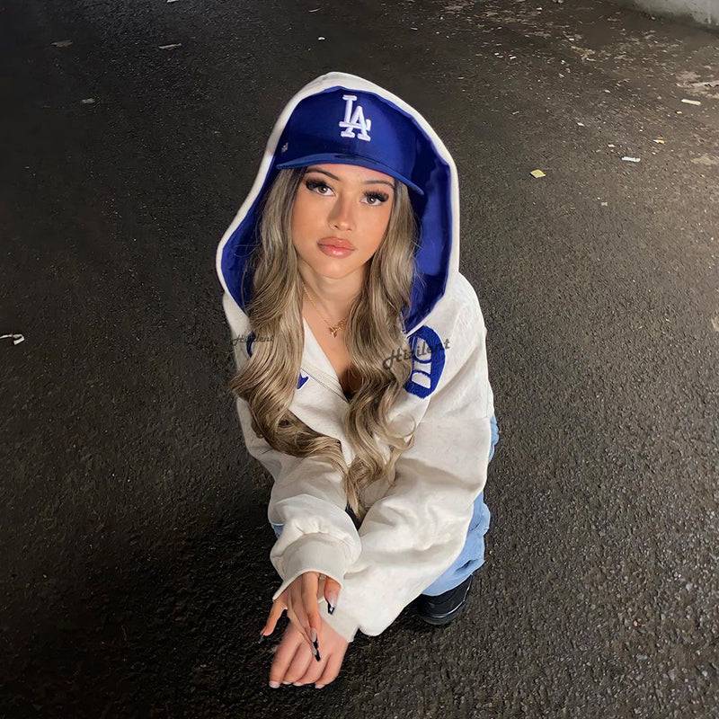 Women's Zip-up Khaki Blue interior Y2K Hoodie - TWSignificant™