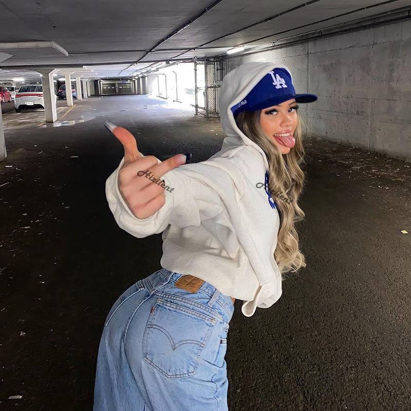 Women's Zip-up Khaki Blue interior Y2K Hoodie - TWSignificant™