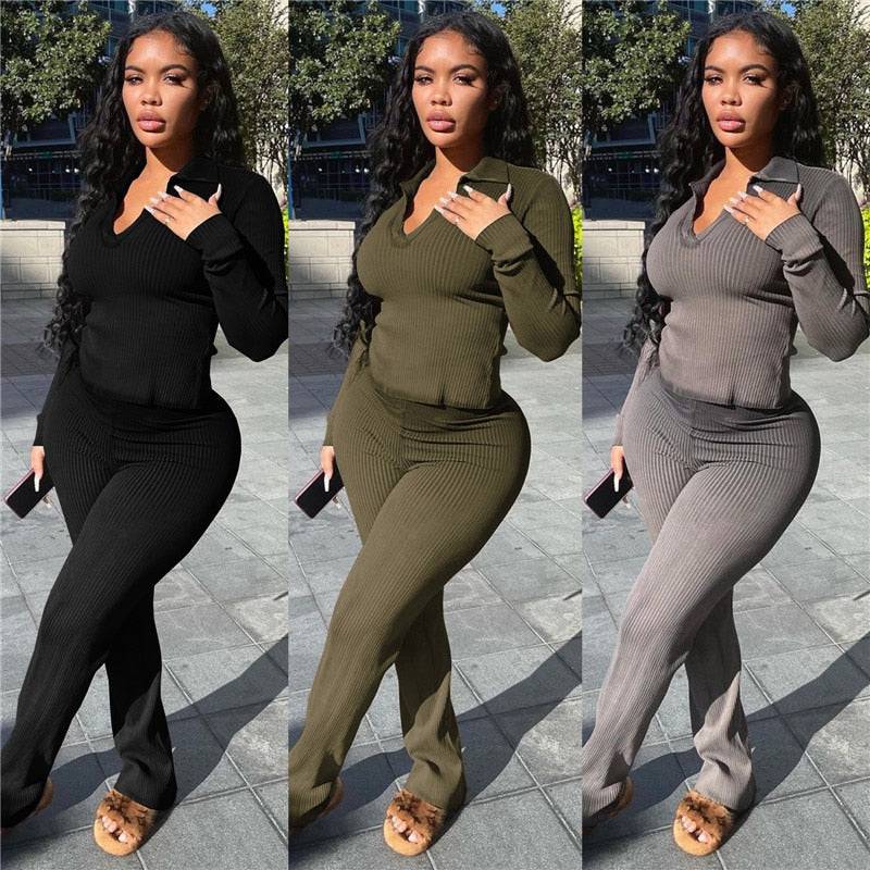 Women's 2 piece Solid Knit tracksuit - TWSignificant™