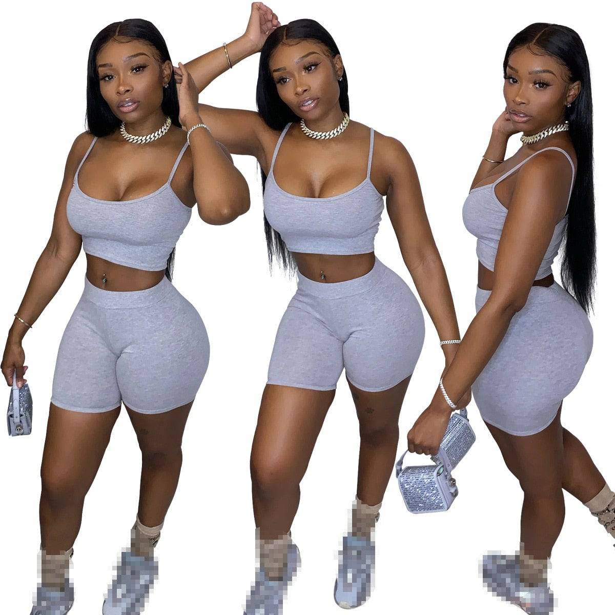 Two Piece Woman's Grey crop top shorts - TWSignificant™