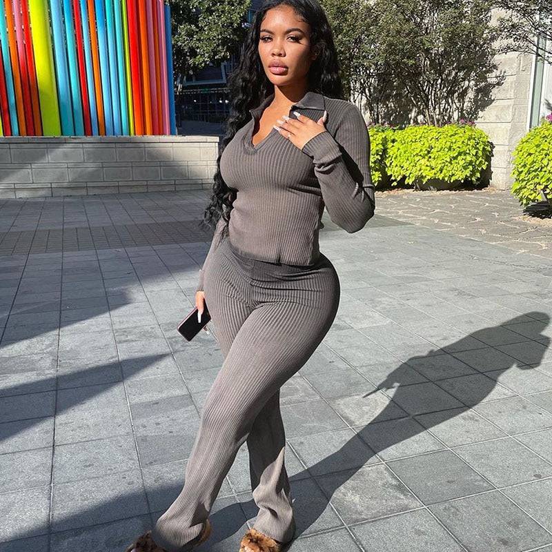 Women's 2 piece Solid Knit tracksuit - TWSignificant™